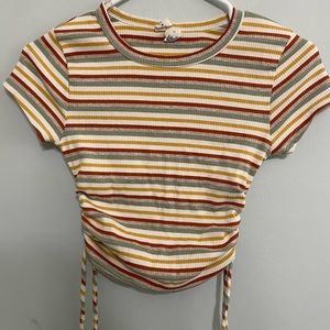 SKY AND SPARROW STRIPED RUCHED CROP TOP